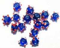 15 8-10mm Blue, White, & Orange Bumpy Beads